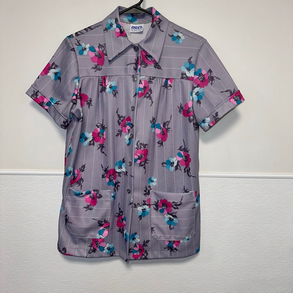 Sz S/M VINTAGE 70s Andea of New York WAITRESS TOP Shirt Uniform Thick Poly USA - Picture 14 of 14